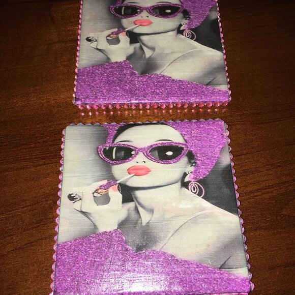 Set of 2 Coasters, Audrey Hepburn Drinking Coasters, Barware, Celebrity, Icon, - Picture 2 of 4